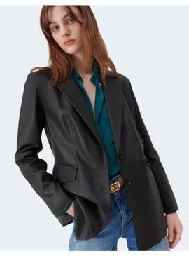 CHAQUETA MARELLA PIEL METANO BLACK PARA MUJER