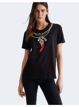 CAMISETA LIU JO ESTAMPADO COLLAR NEGRA PARA MUJER