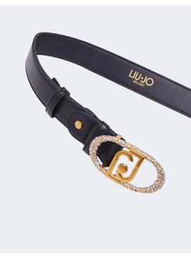 CINTURON LIU JO LOGO Y HEBILLA STRASS NEGRO PARA MUJER