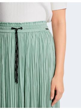 Falda Marccain Plisada de Seda Verde Agua Para Mujer