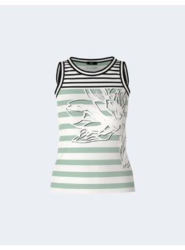 Camiseta Marccain Rayas Verde Agua Para Mujer