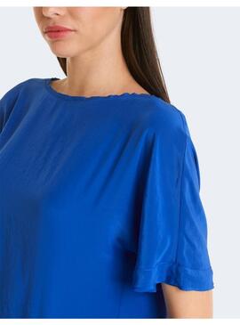 Blusa Marccain Seda Azul Volante Para Mujer