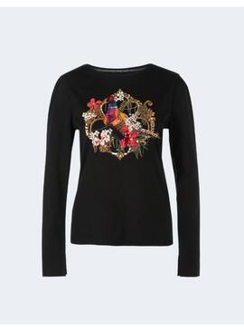 CAMISETA MARCCAIN NEGRA BORDADOS JOYA PARA MUJER