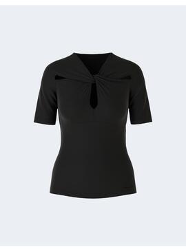 Camiseta Marccain Negra Escote Aberturas Para Mujer