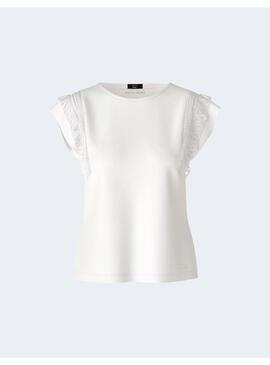 Camiseta Marccain Blanca Puntillas Mangas Para Mujer