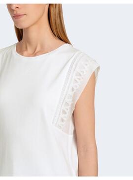 Camiseta Marccain Blanca Puntillas Mangas Para Mujer