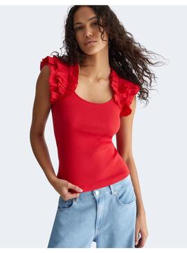 CAMISETA LIU JO VOLANTES ROJA PARA MUJER