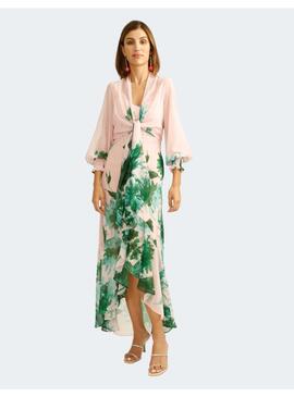 Vestido Alba Conde Rosa Flores Verdes Para Mujer