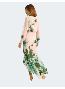 Vestido Alba Conde Rosa Flores Verdes Para Mujer