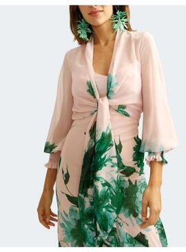 Vestido Alba Conde Rosa Flores Verdes Para Mujer