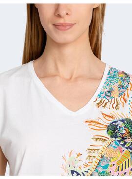 Camiseta Marccain Blanca Estampado Étnico Para Mujer