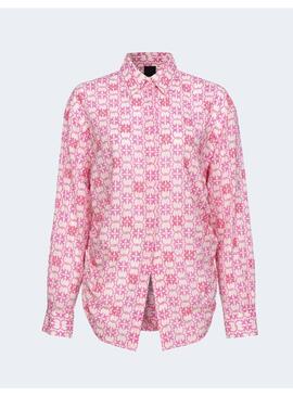 CAMISA PINKO LOGOS BLANCO ROSA MUSELINA