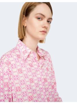 CAMISA PINKO LOGOS BLANCO ROSA MUSELINA