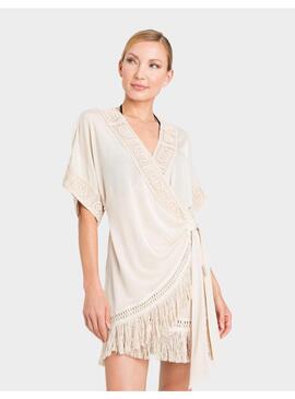 Poncho TwinSet Encaje Flecos Beige