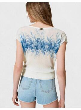 Blusa TwinSet Estampada Flores BeigeAzul Para Muje
