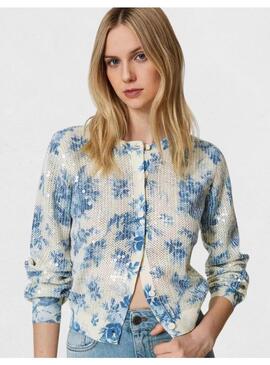 Cardigan TwinSet Estampado Flores BeigeAzul