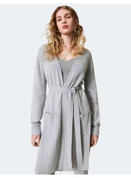 Cardigan Twin set punto gris y plata para mujer