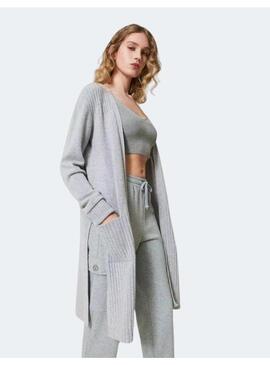 Cardigan Twin set punto gris y plata para mujer