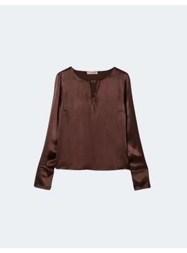 Blusa raso twin set marron choc para mujer