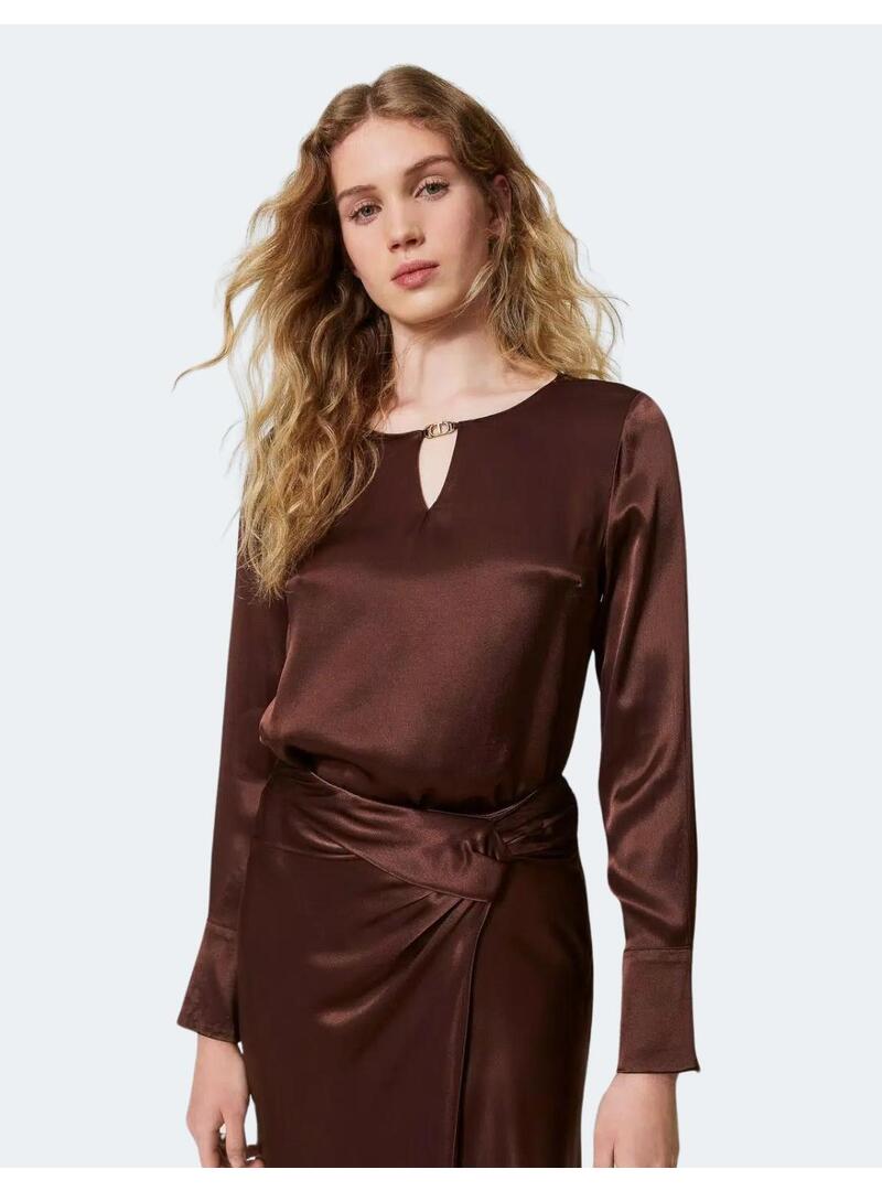 Blusa raso twin set marron choc para mujer