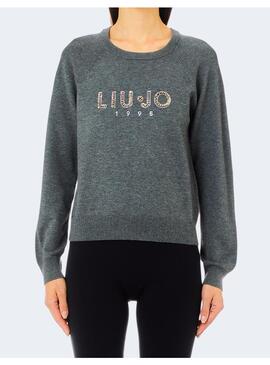 Jersey Liu Jo gris pedreria logo para mujer