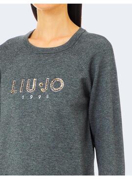 Jersey Liu Jo gris pedreria logo para mujer