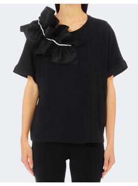 Camiseta Liu Jo volante con strass negro para muje