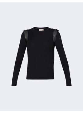 Jersey Liu Jo negro tiras piel para mujer