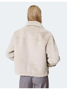 Chaqueton pelo taupe claro twin set para mujer