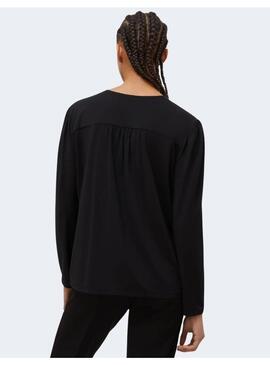 Blusa Marella Rigolo negra flor cuello para mujer