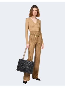 Pantalón Logos Negros Elisabetta Camel Para Mujer