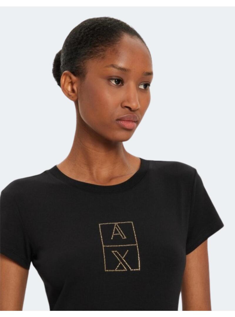 Camiseta AX Manga Corta Negra Dorado Para Mujer