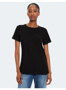 Camiseta AX Manga Corta Strass Negra Para Mujer