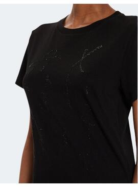 Camiseta AX Manga Corta Strass Negra Para Mujer