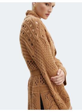 Cardigan Twin set punto camel para mujer