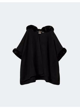 Poncho Pelito Twinset Negro Para Mujer