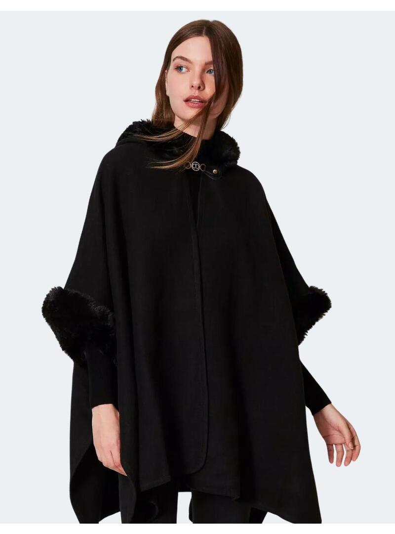 Poncho Pelito Twinset Negro Para Mujer