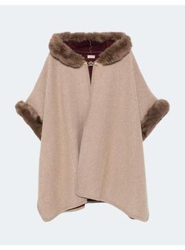 Poncho Pelito Twinset Camel Para Mujer