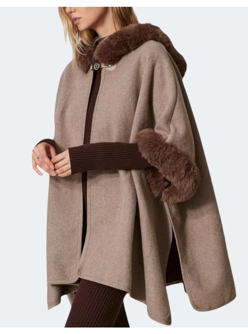 Poncho Pelito Twinset Camel Para Mujer