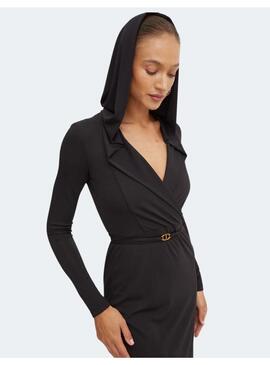 Vestido twin set negro maxisolapa para mujer