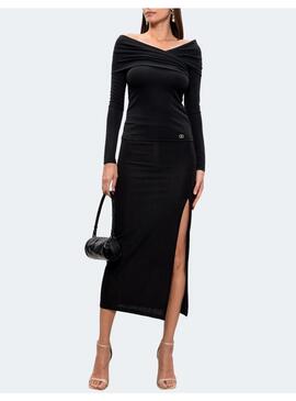 Falda midi twin set negra corte para mujer