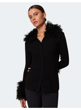 Cardigan Twinset Plumas Negro Para Mujer