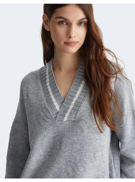 Jersey Liu Jo gris logotipo con strass para mujer