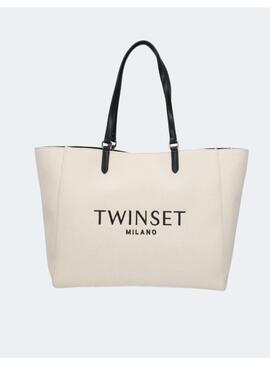 Bolso twinset tote logo beige para mujer
