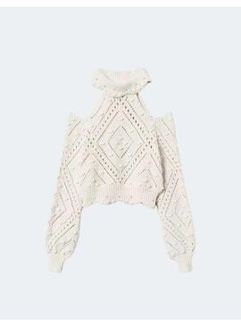 Jersey twinset crochet beige para mujer