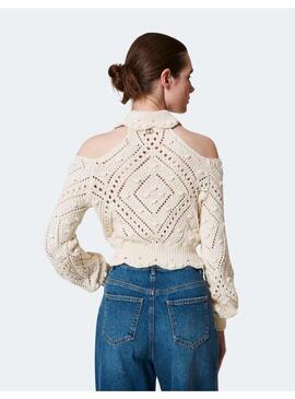 Jersey twinset crochet beige para mujer