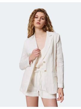 Blazer twinset raya blanca para mujer