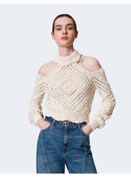 Jersey twinset crochet negro para mujer
