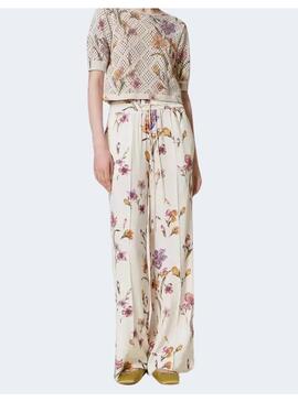 Pantalon twinset flores beige para mujer