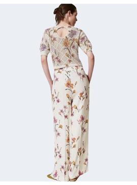 Pantalon twinset flores beige para mujer
